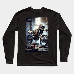 Dirt bike in a shop CGI style - orange Long Sleeve T-Shirt